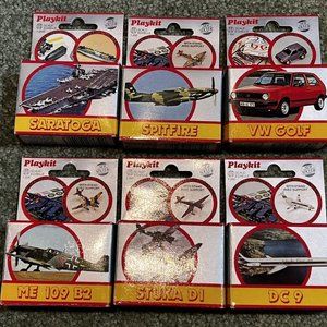 6 NOS 1980’s PLAYKIT MODEL KIT Lot unused Italy VW Golf, 4 Airplanes, Ship, DC 9